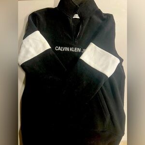 calvin klein black and white color block zip up sweatshirt